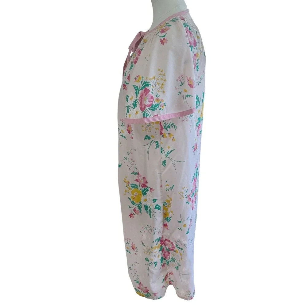 JCPenney Vintage Floral House Dress Women S Pink Snap Front Smocked Robe 1051‎